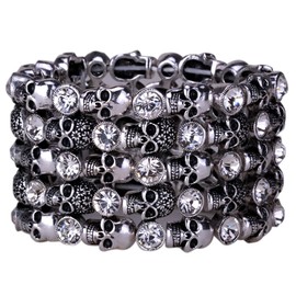 YACQ Women's Skull Stretch Cuff Bracelets - Elastic Band Fit Wrist 7 to 8 inch - Lead & Nickle Free - Women Biker Jewelry