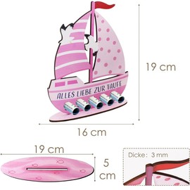 UYVPAER Christening Gifts Boys Pink - Alles Liebe zur Christening - Wooden Boat with Base - Money Gift for Christening - Christening Gift for Boys and Girls (Pink)