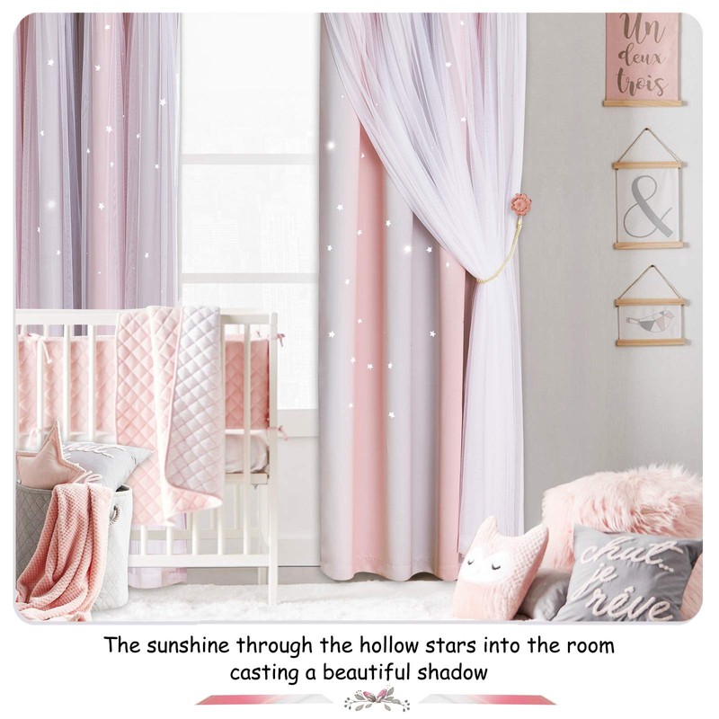 NICETOWN Pink & Grey Ombre Blackout Curtains for Kid Girls