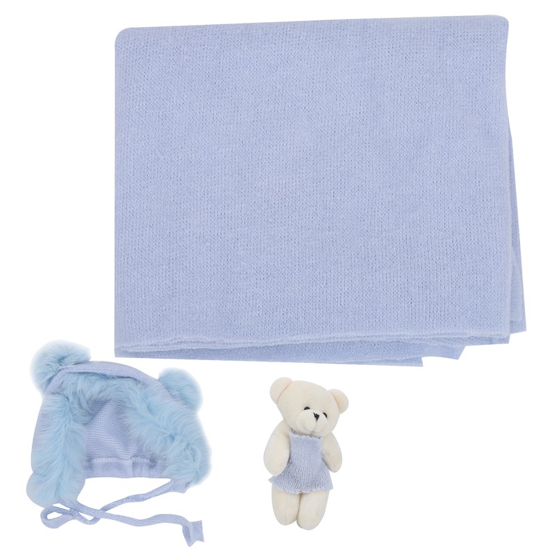 3pcs Baby Photography Props Soft Newborn Photo Blanket Doll Hat