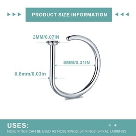 EIHI 6 Pack Stainless Steel Nose Ring Piercing Nose Ring Piercing Nasolabial Ring Nose Ring Fake Nose Ring Unisex, Stainless Steel
