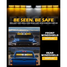 HLauto 604N Emergency Dash Strobe Lights w/Controller: 2x16.8 inch Amber Security Light w/Take Down, 48 LED Safety Flashing Warning Hazard Interior Windshield Visor Light Bar for Trucks Vehicles