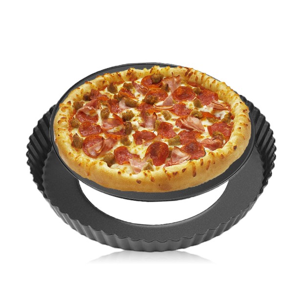 HERCHR Removable Tart Pan,9 Inch Loose Bottom Pizza Pan Removable Pizza Bakeware,Nonstick Pan Tart Pizza Pan Baking Pan Carbon Steel Pizza Oven Tray for Baking Quiche, Pies and Tarts