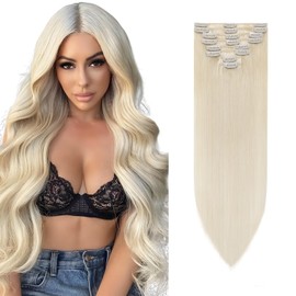 Clip in Hair Extensions Real Human Hair Platinum Blonde Hair Extensions Clip in 8PCS, 20 Inch 70g Real Remy Hair Seamless Thin Weft Clip Hair Extension Clip in Human Hair Extensions