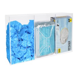 zoomto Storage Standard Triple Box Holder Wall Mount Glove Dispenser, Clear Acrylic Mountable Glove Box Holder with 3 Compartments-16.54" x 3.70" x 9.84‘’(LxWxH)