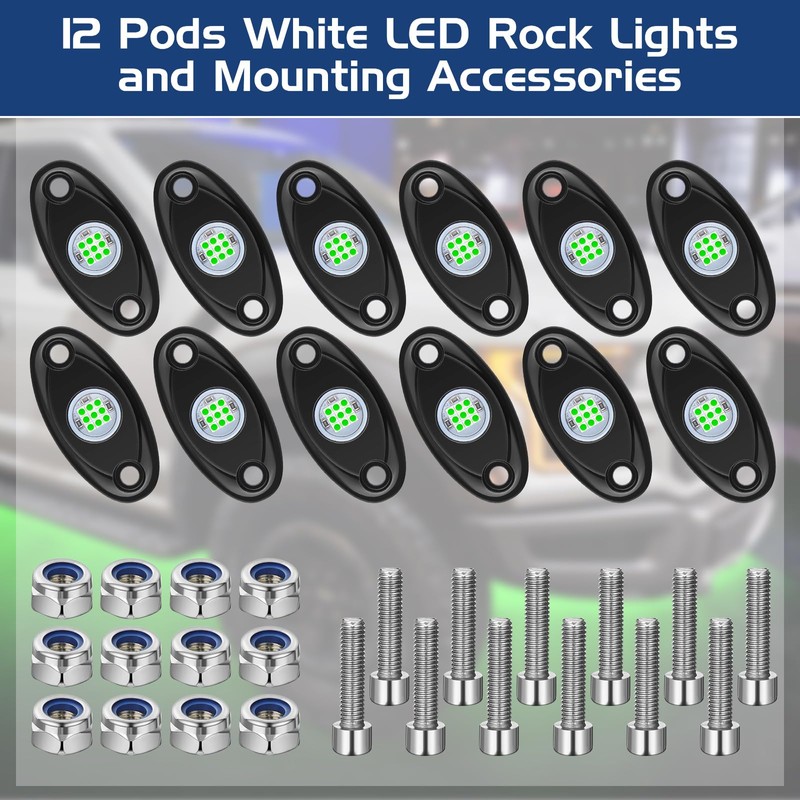 Macarrie 12 Pods Rock LED Lights for Car SUV Underglow