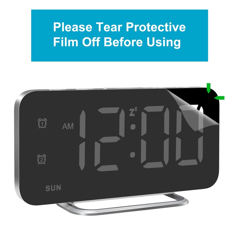 Slim LED Digital Alarm Clock, Mirror Surface for Makeup, with