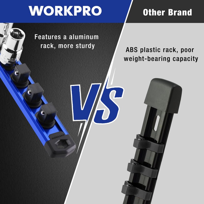 WORKPRO Magnetic Socket Organizer, 3/8-Inch Drive Aluminum Alloy Socket Rail,