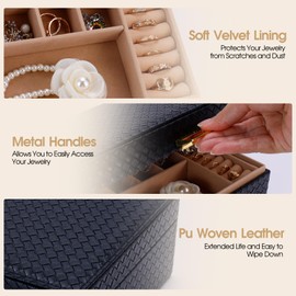 Gifturbo Jewelry Boxes for Women Girls, 2-Layer Jewelry Organizer Box with Removable Tray, PU Leather Jewelry Storage, Modern Style for Rings Earrings Necklace Bracelets, Gift Idea, Black