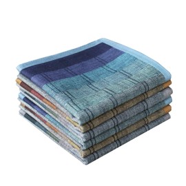 Mens Luxury 100% Cotton Handkerchiefs Plaid 6PCS