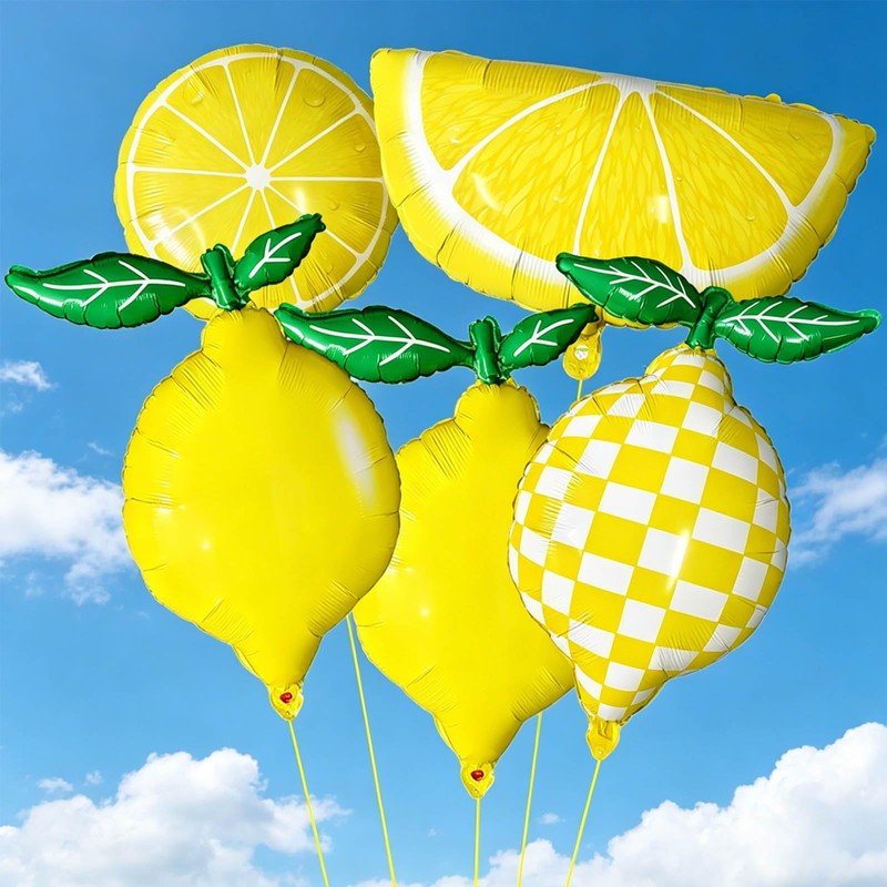 Lemon Foil Balloons 5 Pack, 25" Assorted Fruit Shaped Mylar