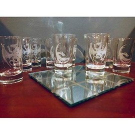 Engraved Dragon Shot Glass Tic Tac Toe Game, Glass Dragon, Dragon glass, Tic Tac Toe, Engraved Mirror, Father's Day