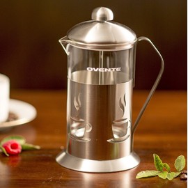 Ovente French Press Coffee 20 Ounce Heat Resistant Borosilicate Glass & 3 Stainless Steel Plunger Filter System, Portable Pitcher Tea Maker with Mesh Filter and Free Measuring Scoop, Silver FSC20S