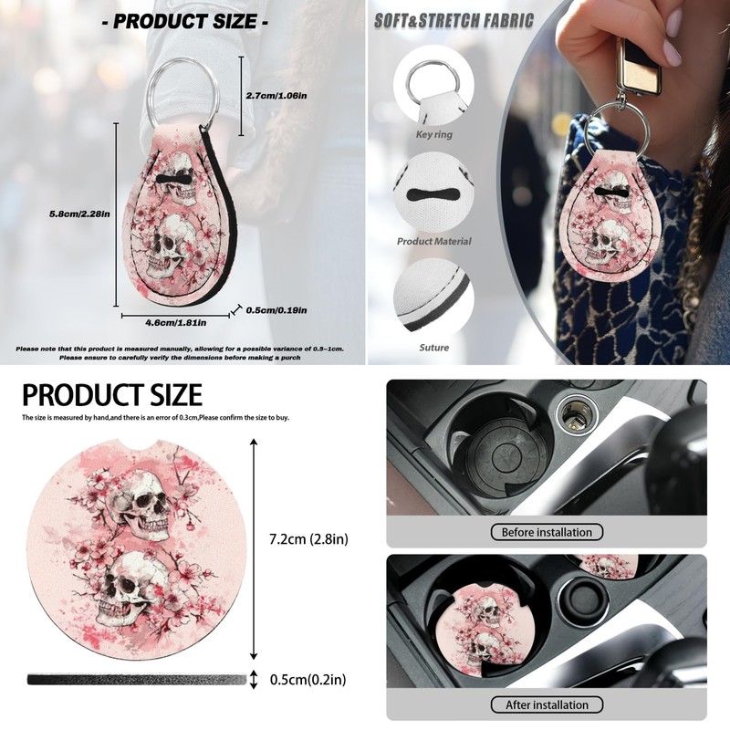 STUOARTE Skull Cherry Blossom Printed Car Seat Cover Full Set,
