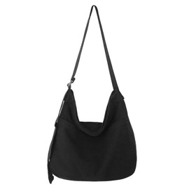 NSXIN Canvas Shoulder Bag, Women's Handbag, Shoulder Bag, Fabric Bag with Adjustable Shoulder Strap, Casual Crossbody Bag for School, Office, Work, Travel, Excursion, Shopping, black