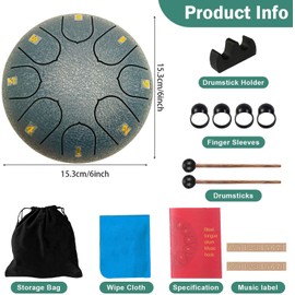 Rain Drum, 8 Notes 6 Inches, Chakra Rain Drum, Steel Tongue Drum, Rain Music Drum, Outdoor Rain Drum, Garden Handpan with Beater, Percussion Instruments (8 Tone 6 Inches)