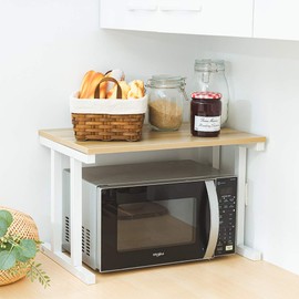 Farios Wooden Microwave Oven Rack, 2-Tier Kitchen Counter Shelf, Kitchen Space Saving Organizer, Two Layers Counter Top Organizer for printers on desk, Microwave Shelf Stand - Blond Wood