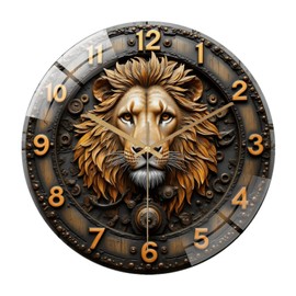 Lancholy 12-Inch Silent Tempered Glass Wall Clock, Lion Head Wall Clock(1) ” Silent Non-Ticking Clock, Battery Operated (AA Batteries Not Included), Artistic Home Decor