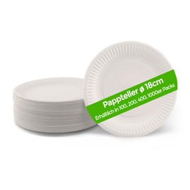 Ecocleo® Eco Paper Plates, Disposable 18 cm, Pack of 400, White, Cardboard Plates, Sturdy, Party Tableware, Environmentally Friendly, Disposable Cardboard Plates Biodegradable and Recyclable, EU Made