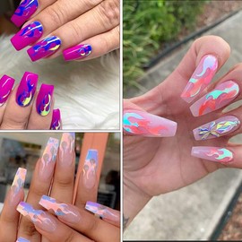12 Colors Fire Flame Nail Glitter Sequins Flame Shape Flakes Nail Art Designs Flame Nail Art Stickers Laser 3D Glitters Nail Art Decor Women Girls Holographic Nail Accessories Shine Nails Decorations