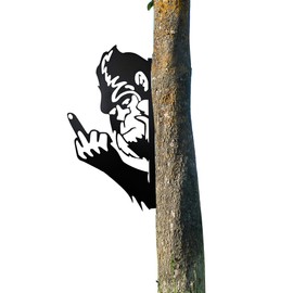 NEWWAVNO Peaking a Boo Flipping Off Bigfoot Animal Metal Sign Art Ornament,Funny Sasquatch Garden Decor Sign, Rustic Outdoor & Indoor Wall Hanging, Tree Peek Cutout Statue (10"x15")