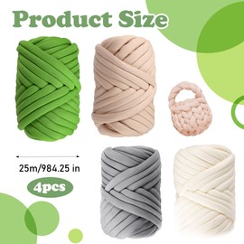 Pack of 4 Arm Knitting Wool, T-Shirt Yarn for Crochet, 4 x 100 g, Crochet Yarn, Cotton, Crochet Wool, Thick for Bags, Blankets, Bag, DIY Crafts