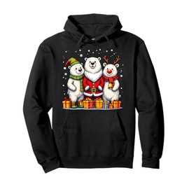 Cute Christmas Polar Bears in Santa Elf and Reindeer Costume Pullover Hoodie