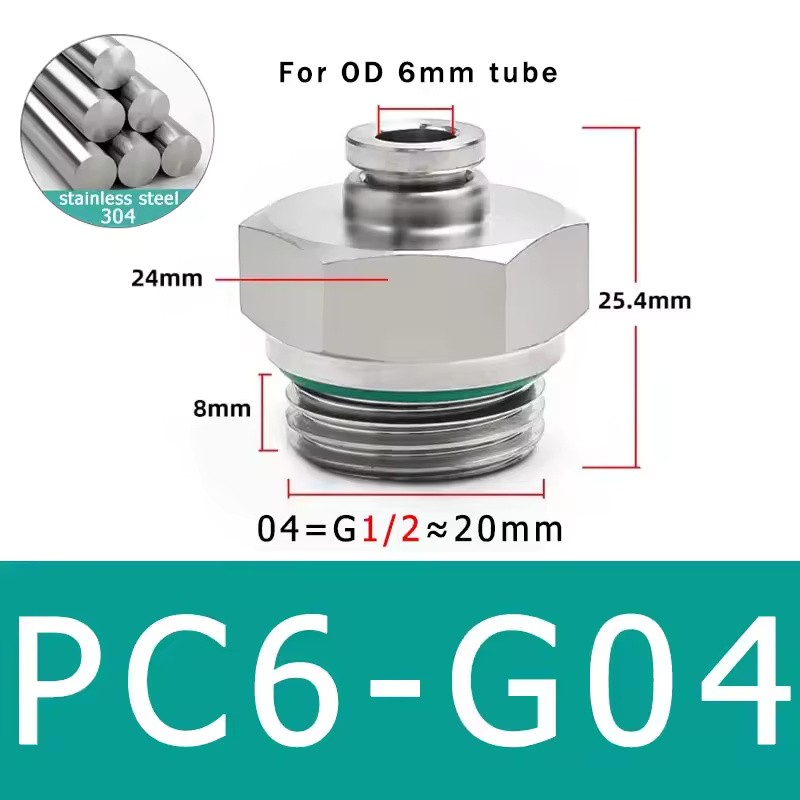 10-Pack PC4-M5 304 Stainless Steel Pneumatic Quick Connect Fittings