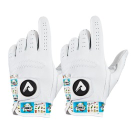 ASTUR 2 Pack Cabretta Leather Mens Left Hand Charismatic Unique Wrist Design Printed Golf Gloves (Summer Golf, M)