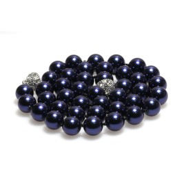 Schmuckwilly Women's Shell Pearl Necklace in Dark Blue with Magnetic Clasp, Real Shell mk0011z, Silver Plated