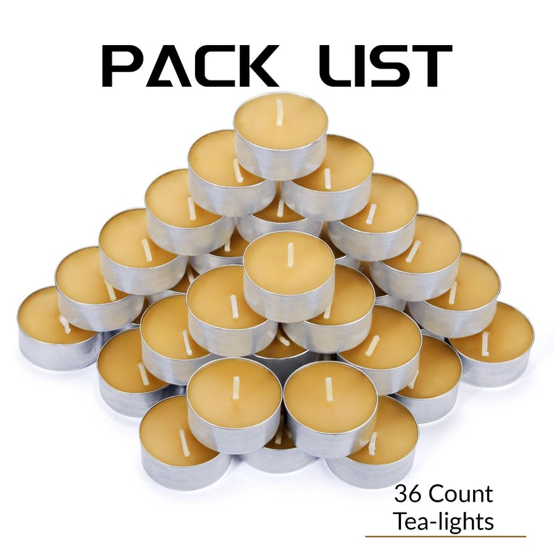 Natural Beeswax Tea Candles in Metal Aluminum Cup - Organic