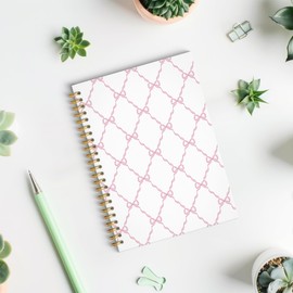 ROXMART Coquette Pink Bow Spiral Notebook, Trendy Preppy Pink Journal, Cute Girly Aesthetic Journal Notebook, Coquette Office Supplies, 5.5x8.3 Inch