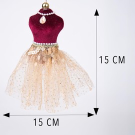 Burgundy and Gold Ballerina Costume Figure 15cm - Christmas Tree Hanging Decorations Festive Decorative Ornaments Fairy Tale Themed Xmas Tree Pendant