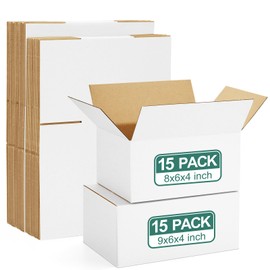 Eupako 30 Pack Small Shipping Boxes Assorted Sizes, 8x6x4 & 9x6x4 15 PCS Each Small Boxes, White Corrugated Box Mailers, Cardboard Boxes for Packaging Small Business, Mailing