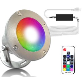 LED Pond Light ,led lights with Remote Control, 5W SS304 Stainless Steel RGB Underwater Fountain Light with 12V Transformer, IP68 Waterproof Outdoor Submersible Landscape Lights for Waterfall Pond
