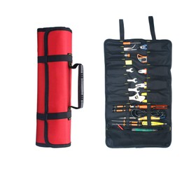 Wrench Roll Up Tool Roll Pouch Bag with 22 Pockets, Big Tote Carrier Organizer Easy Storage Roll Up Tool Set Bag for Electrician, HVAC, Plumber, Carpenter or Mechanic Tool Pouch Organizer Red