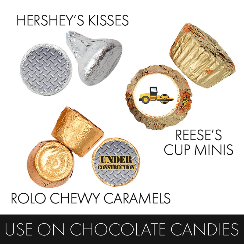 Under Construction Party Favor Stickers, Construction Birthday Chocolate Kisses Candy