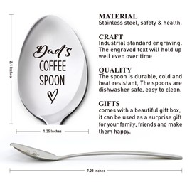 Spoon Gift for Dad, Dad's Coffee Spoon, Father’s Day Birthday Thanksgiving Christmas Gifts for Best Dad Ever, Dad Gifts from Daughter Son Kids, Engraved Stainless Steel Spoon Gifts for Dad