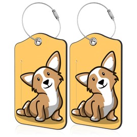 2 Pack Luggage Tags Cartoon Dog Leather Suitcases Tag with Name ID Card Stainless Steel Loop and Privacy Cover for Women Men Travel Luggage Accessories