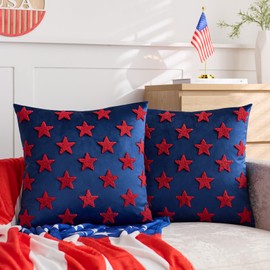 4th of July Pillow Covers Embroidery American Star Patriotic Throw Pillow Covers 18x18 Inch Set of 2 Usa Star Soft Short Plush Pillow Case Cushion Cases Couch Sofa Independence Memorial Day Decor