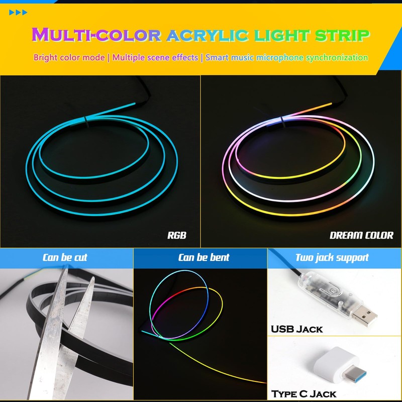 Dreamcolor Interior Acrylic Car Light Strip, 2 in 1 Car