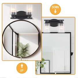 EPLIGUP Bathroom Vanity Light Fixtures Over Mirror, Seeded Glass Bathroom Vanity Light, 2 Light Matte Black Bathroom Light Fixtures with Clear Glass, Modern Rustproof Vanity Light Wall Mount