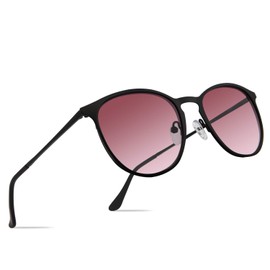 FaceWear Classic Round Retro Sunglasses UV400 Circle Lens Metal Frame Men Women FW1006 (C6 Black Frame/Purple Red Lens)