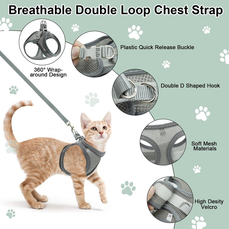 Adjustable Soft Cat Harness, Breathable Soft Mesh Puppy Harness, Reflective