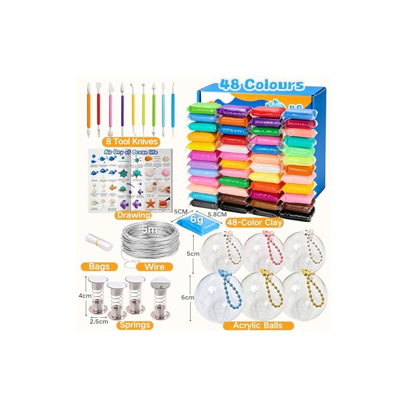 Air Dry Clay Set, 48 Colours Modelling Clay Air Drying