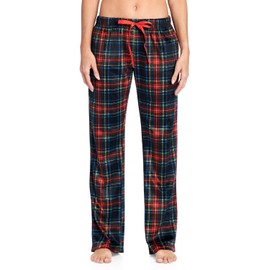 Ashford & Brooks Women's Plush Mink Fleece Pajama Sleep Pants - Black Stewart Plaid - Small