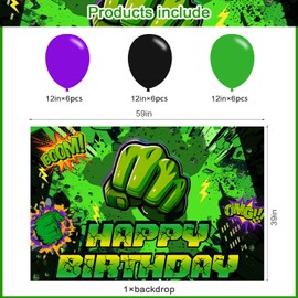 Green Hero Birthday Party Supplies, Cartoon Green Hero Party Favors, HLK Party Decorations Include Banners, Backdrop, Balloons for Boys Girls Birthday Party Decoration