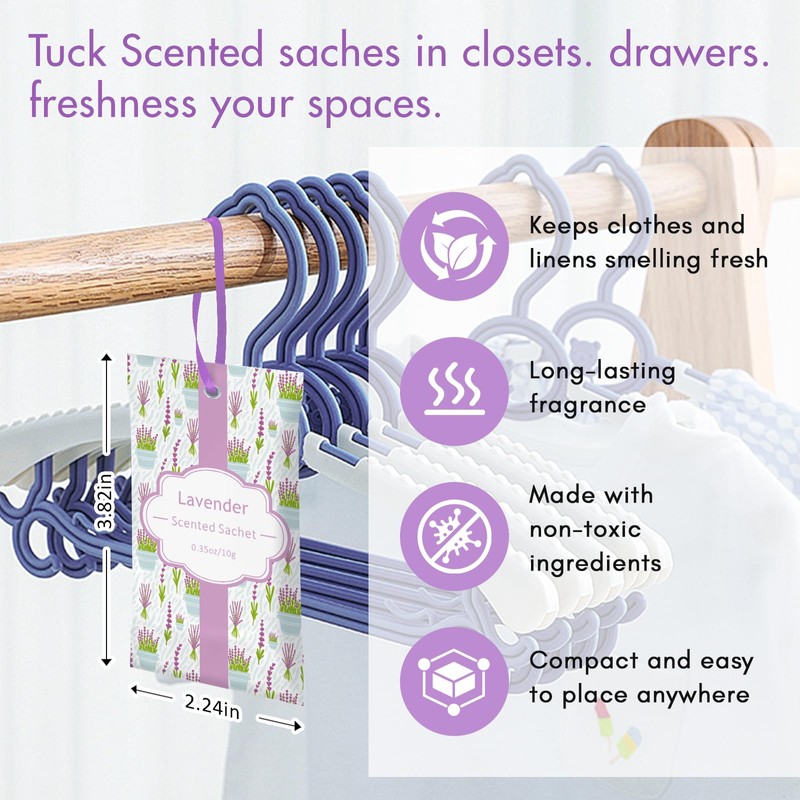 SCENTORINI Sachets for Drawers and Closets, Long-Lasting Lavender Sachets Bags,