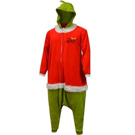 MJC Mens Dr Seuss Santa Claus Grinch Kigarumi Plush One Piece Pajama (Small) Green