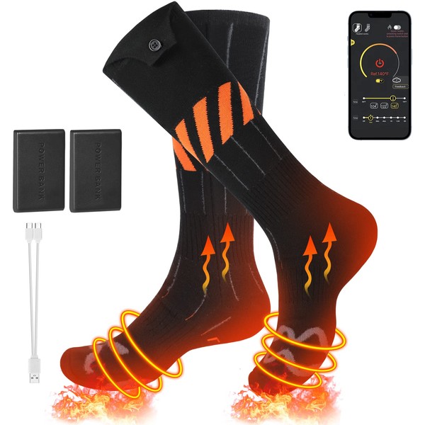 RELIRELIA Heated Socks, Rechargeable Heated Socks with APP Control for Men Women Feet Warmer for Winter Hunting Fishing Winter Skiing Outdoors Battery Included, XL-Orange